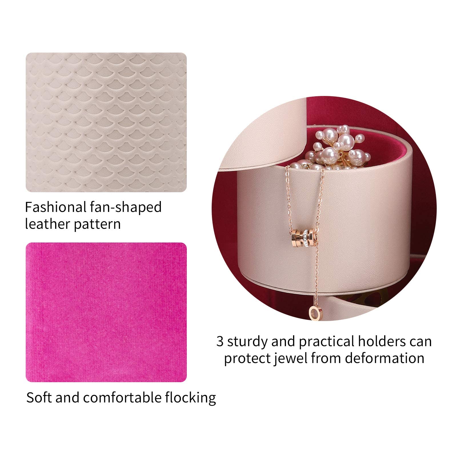 Grey Travel Jewelry Case: 3-Layer PU Cylinder Organizer for Necklaces, Earrings, Gifts for Travelers & Jewelry Lovers