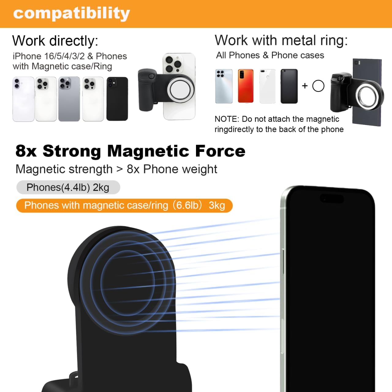 Magnetic Phone Camera Grip with Fill Light & Remote: Stable Shooting Holder for iPhone/Android – Ideal for Vlog, Selfie & Photography