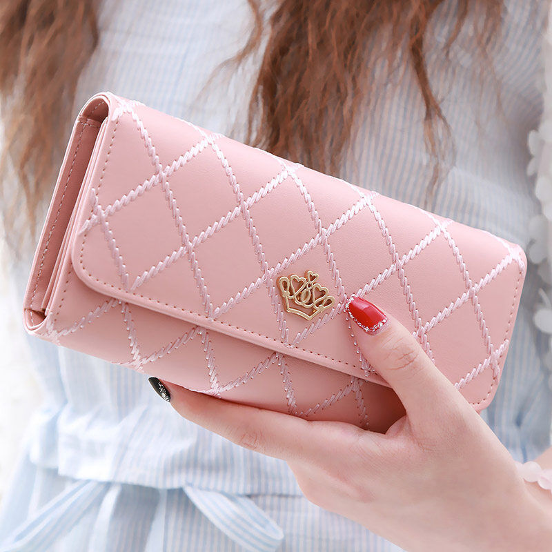 Christmas gift Women's Quilted Leather Wallet, Stylish Long Clutch with Heart Accent, for Cards & Cash Organization(pink)
