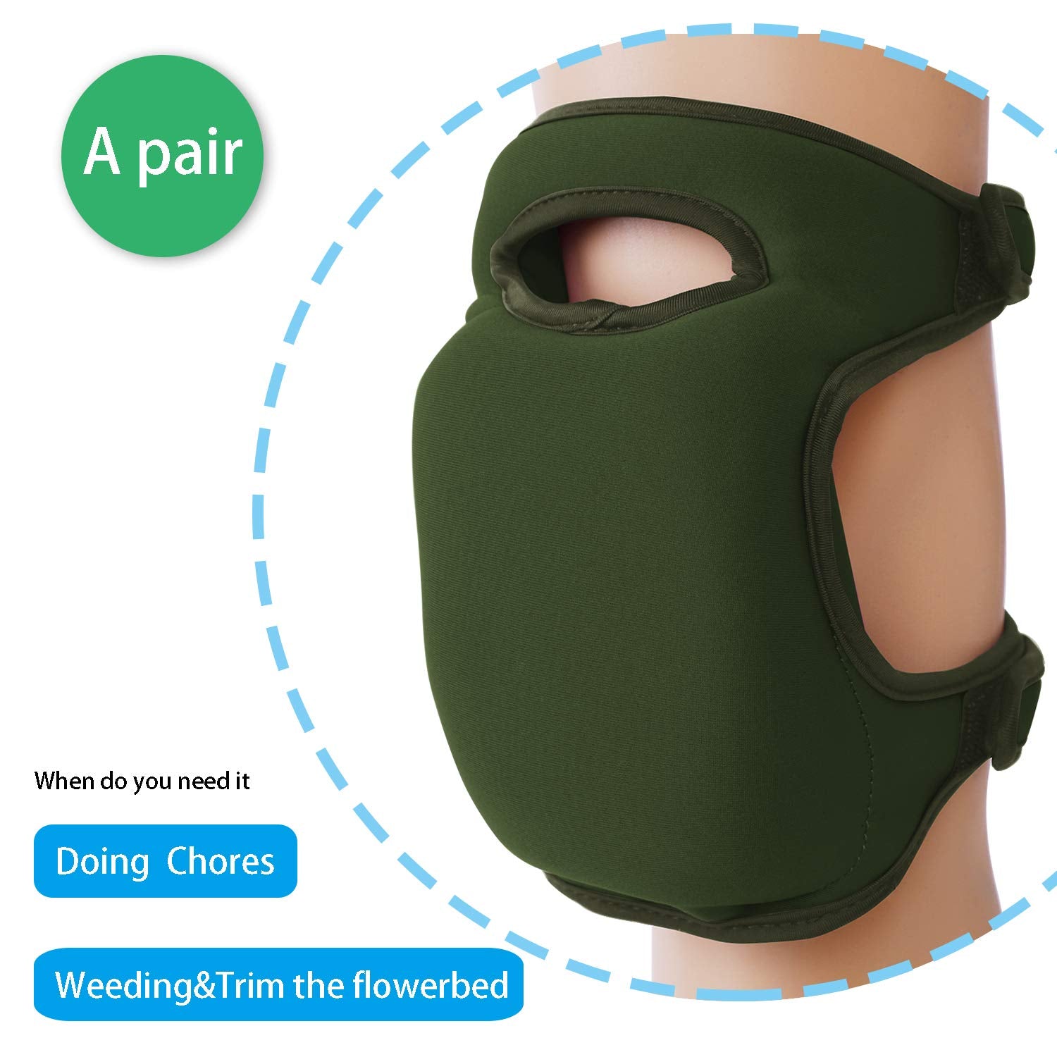 Olive Green Gardening Knee Pads (2-Pack): Ultra-Thick Memory Foam, Adjustable Straps – Ideal for Gardening, Cleaning, Flooring & Work