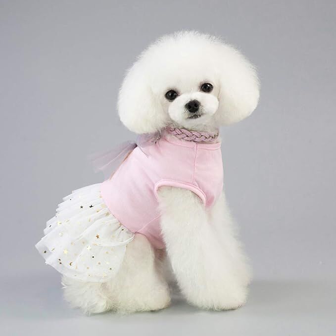 Pet products 2-Pack Small Dog Dress Female Tiny Puppy Clothes Girl Tutu for Dogs Dresses Harness Birthday Apparel(Chest circumference37cm, back length25cm, neck circumference26cm)