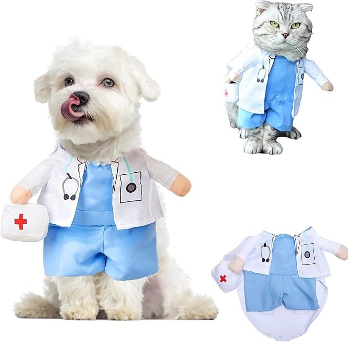 Pet products Funny Small Dog Doctor Coat Onesie - Cat & Puppy Halloween Costume - Doctor Uniform Apparel