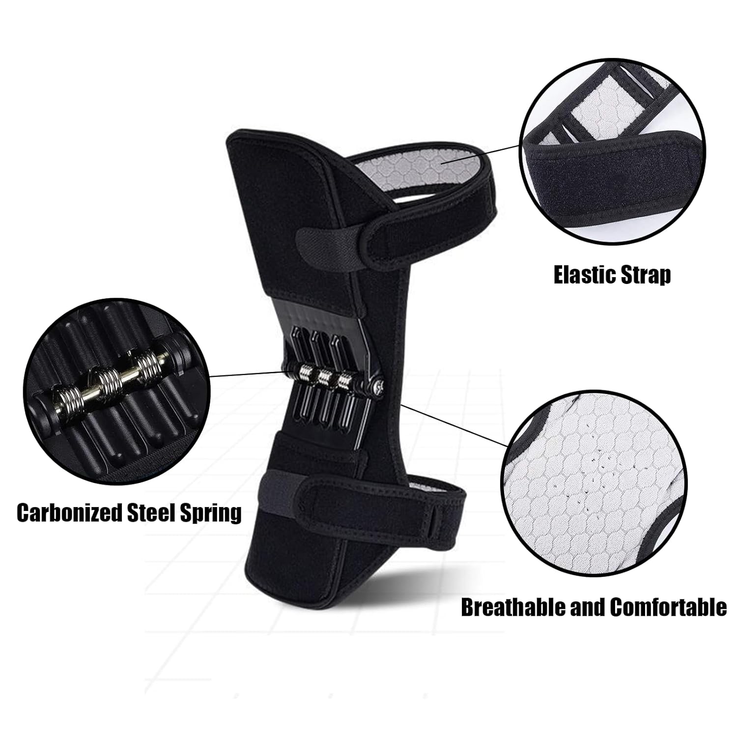 Power Knee Braces (2 Pack): 4-Spring Joint Support, Adjustable Stabilizer for Pain Relief, Sports & Daily Use