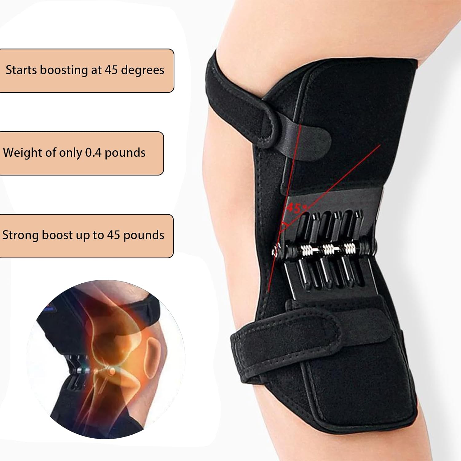 Power Knee Braces (2 Pack): 4-Spring Joint Support, Adjustable Stabilizer for Pain Relief, Sports & Daily Use
