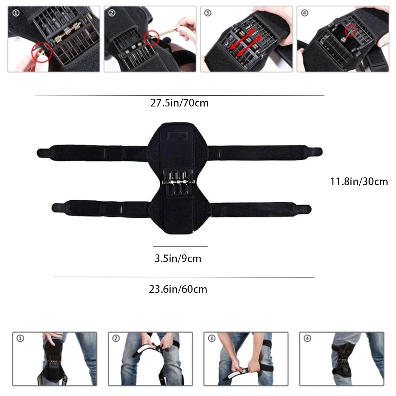 Power Knee Braces (2 Pack): 4-Spring Joint Support, Adjustable Stabilizer for Pain Relief, Sports & Daily Use