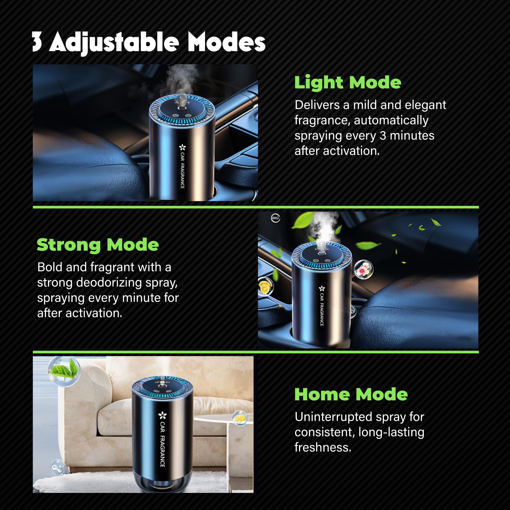 Smart Car Air Freshener with Starry Lights Projector: Automatic Aroma Diffuser, 3 Modes, Rechargeable for Car & Home