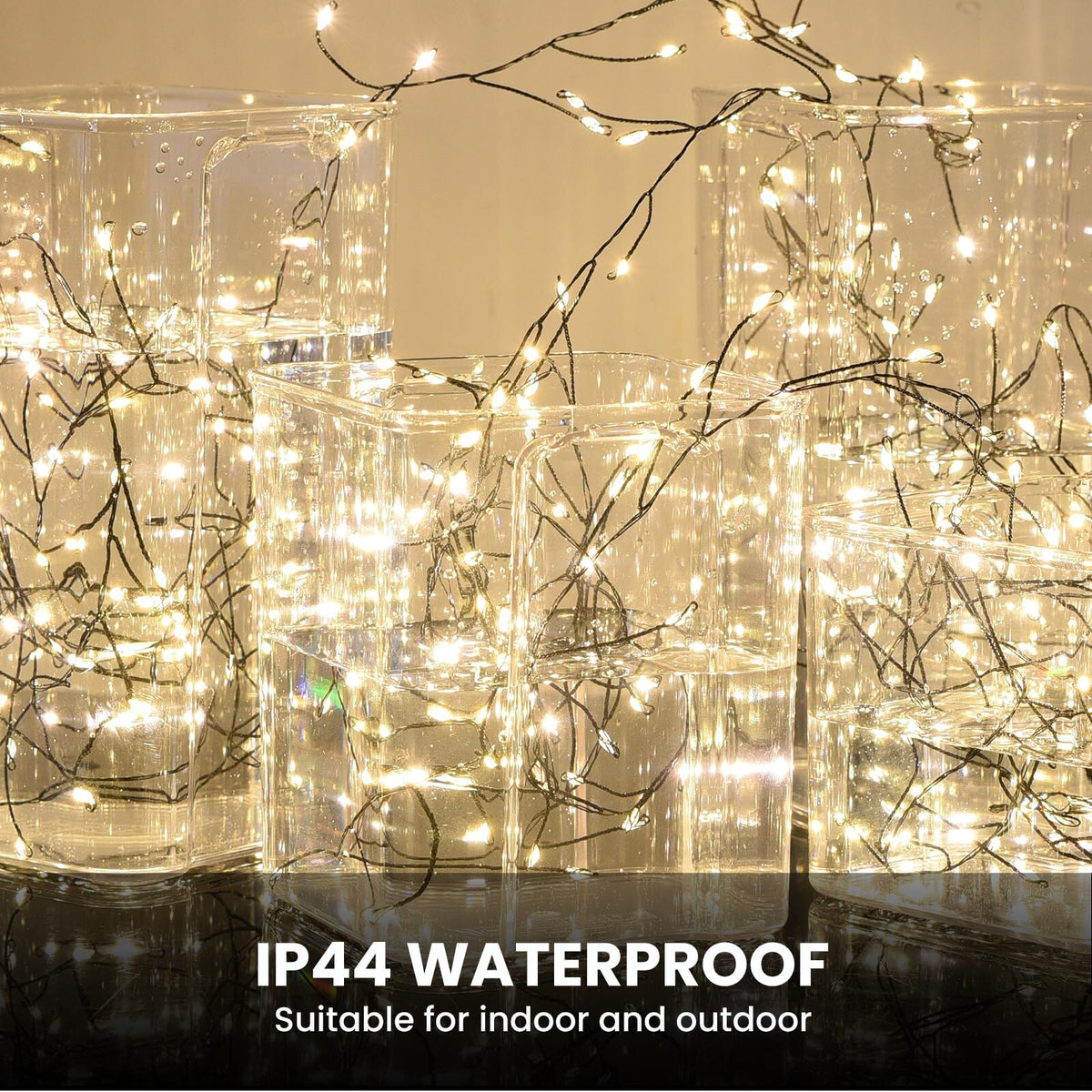300 LED Warm White Fairy String Lights, 9m Green Wire, Battery-Operated, IP44 Waterproof with Timer for Christmas Decor (Batteries Not Included)