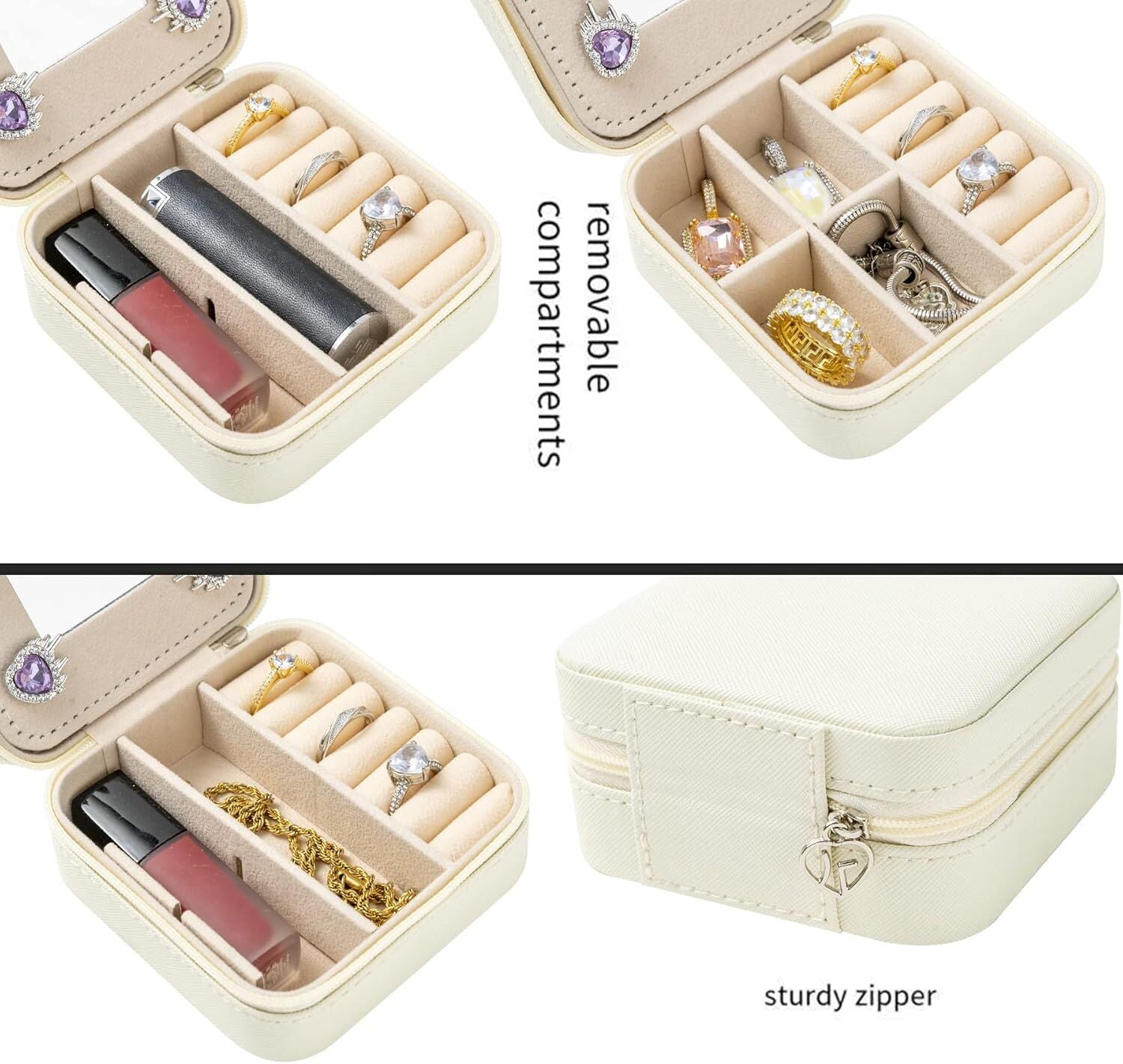 White Travel Jewelry Box with Mirror: Compact, Organised Storage for Rings, Necklaces & Earrings, Ideal for Aussies
