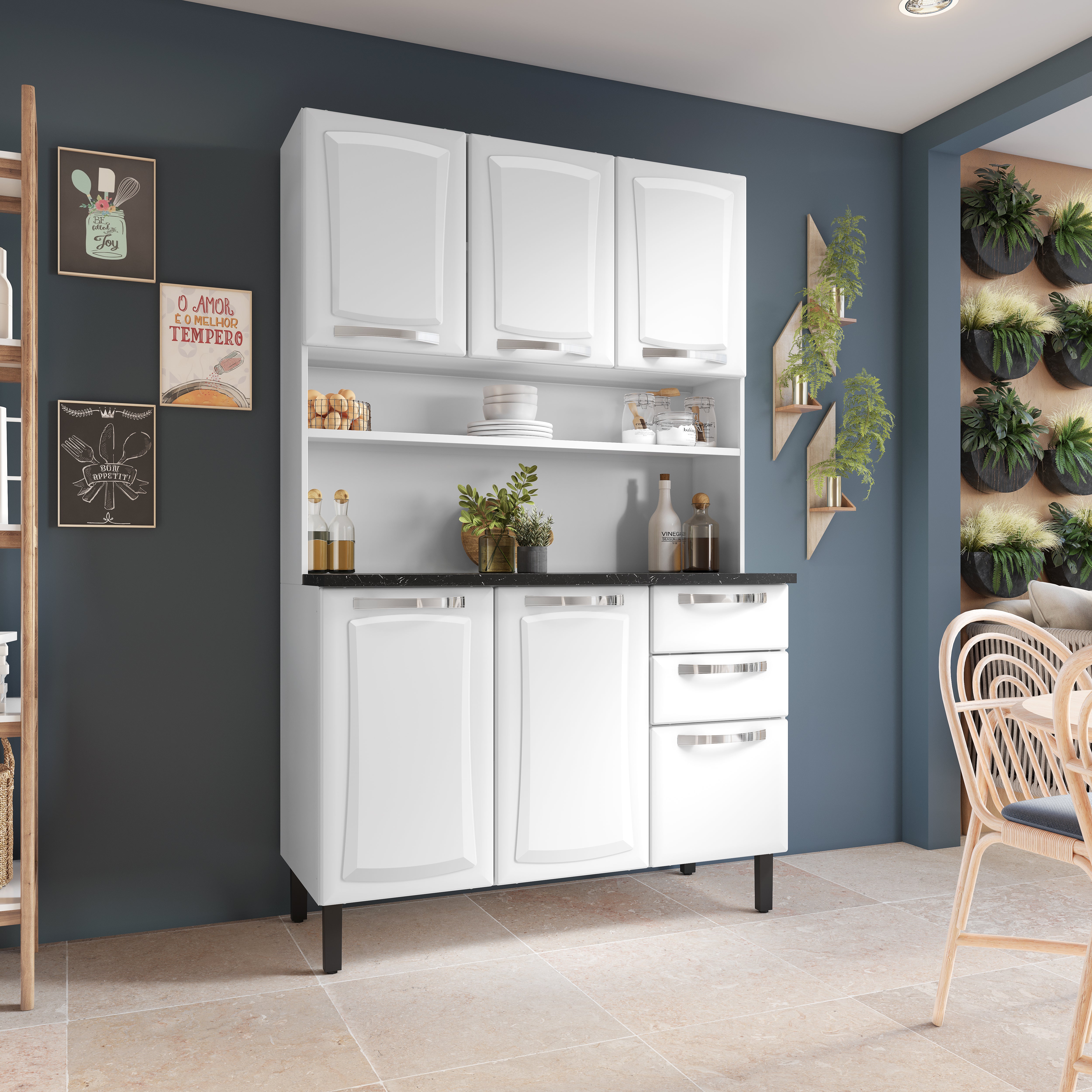 Free Standing Steel Kitchen Cabinet/Cupboard with Countertop Storage - Pratika White Flatpack DIY