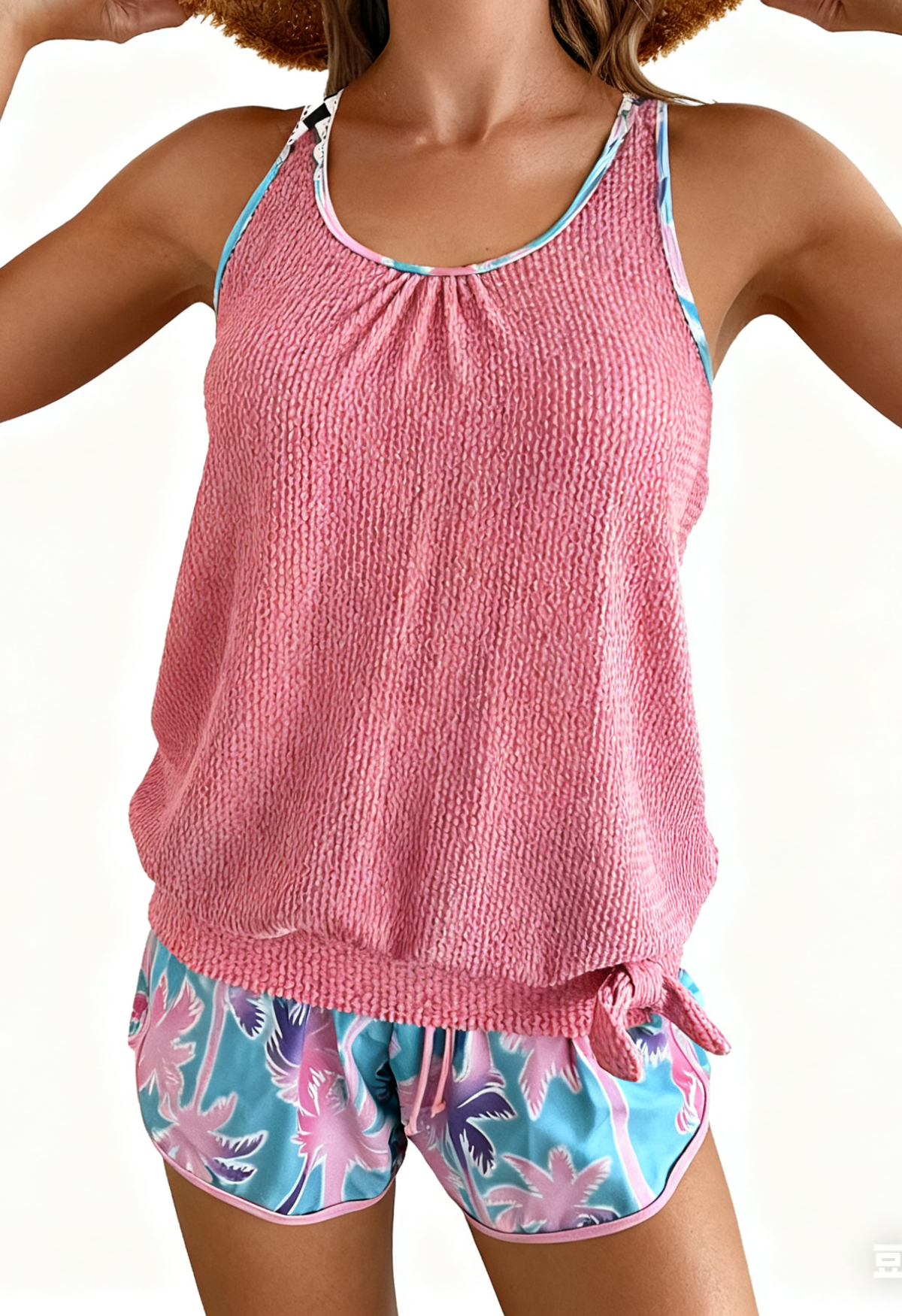 Palm Tree Print Holiday-Style Knit Fabric Two-Piece Swimsuit Size XL