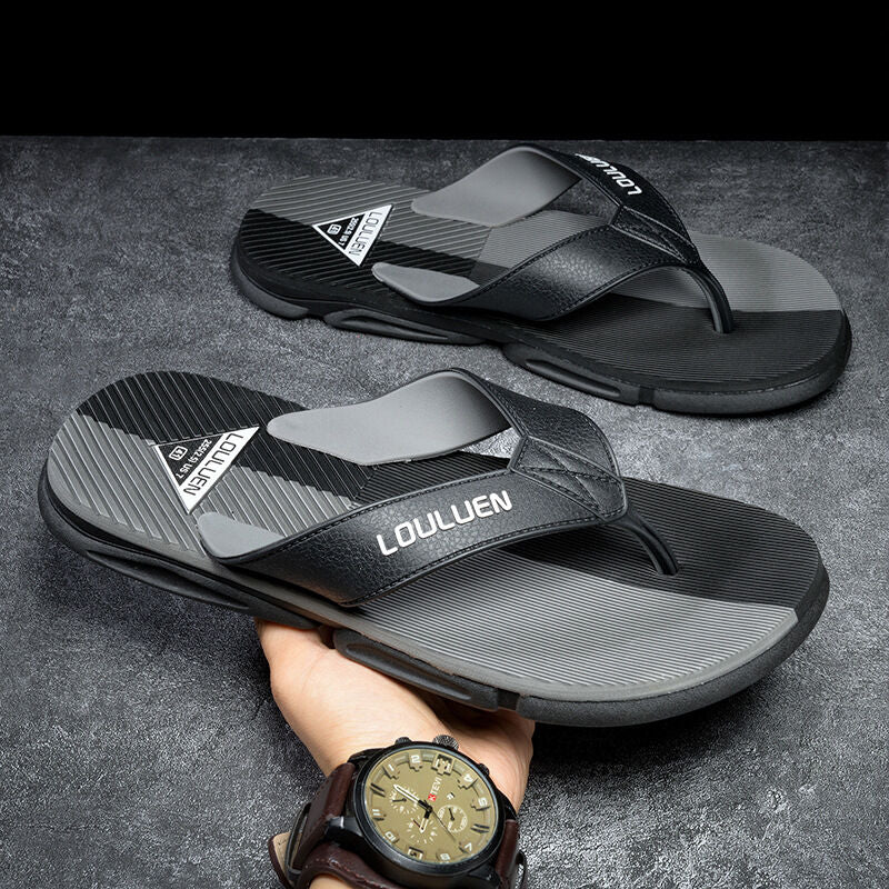Men's Flip Flops with EVA-PVC Dual Sole, Grey for Comfort & Slip-Resistance(39)
