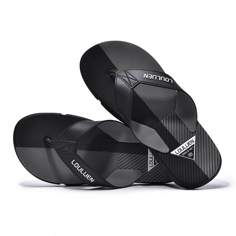 Men's Flip Flops with EVA-PVC Dual Sole, Grey for Comfort & Slip-Resistance(45)