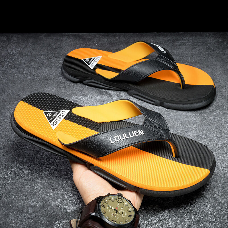 Men's Flip Flops with EVA-PVC Dual Sole, Orange for Comfort & Slip-Resistance(43)