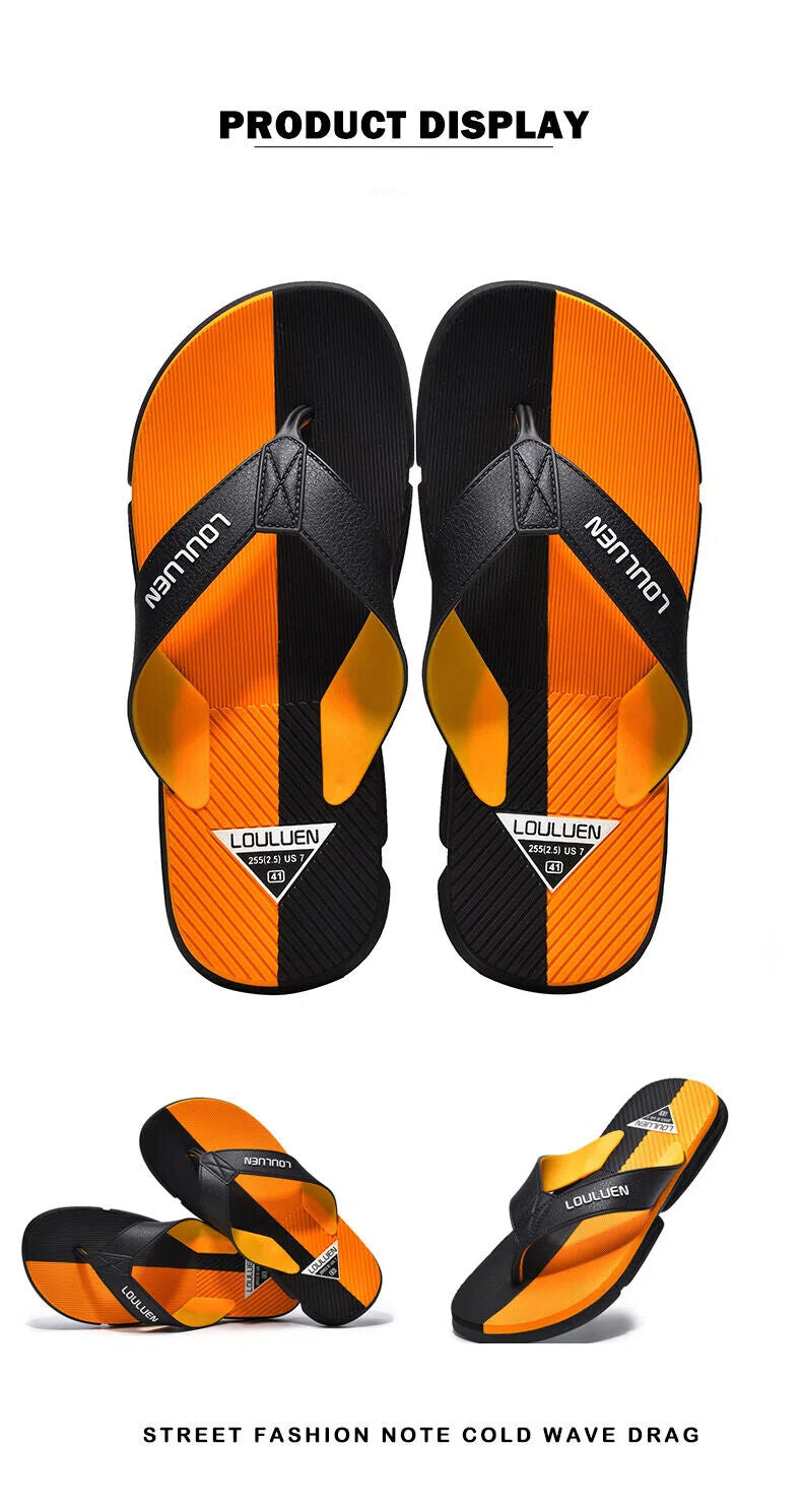 Men's Flip Flops with EVA-PVC Dual Sole, Orange for Comfort & Slip-Resistance(44)