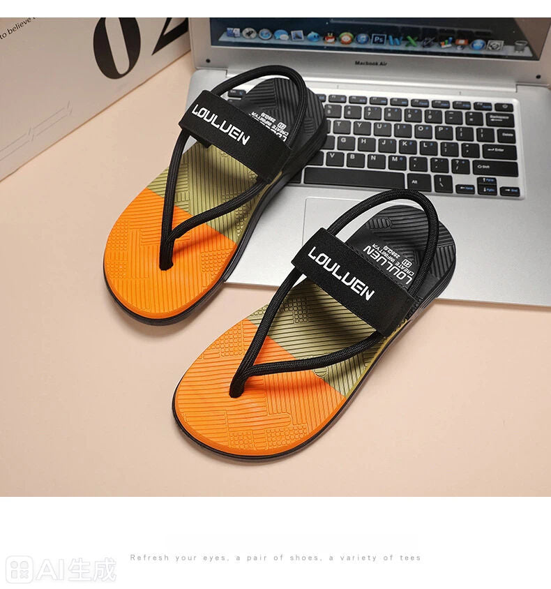 Men's Outdoor Non-Slip Sandals, EVA Lightweight Thick-Sole Beach Slippers for Casual & Sports(black-43)