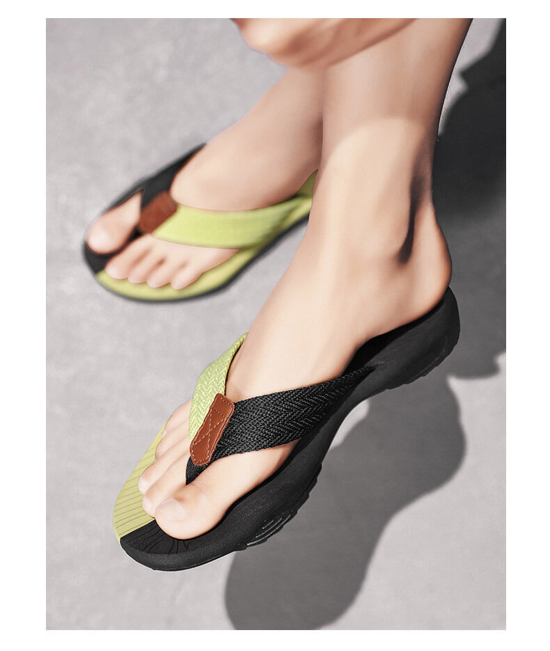 Men's Outdoor Non-Slip Flip Flops, 6 Colors EVA Lightweight Thick-Sole Beach Sandals for Casual & Sports(black and green-44)