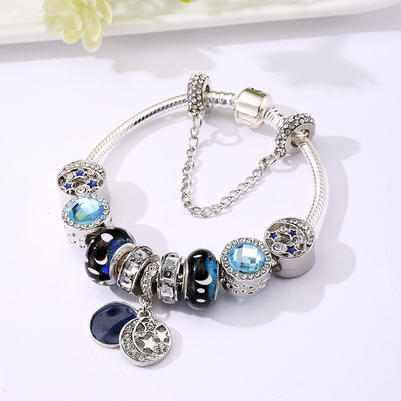 Blue Starry Sky Charm Bracelet with Moon & Star Pendant(20cm)