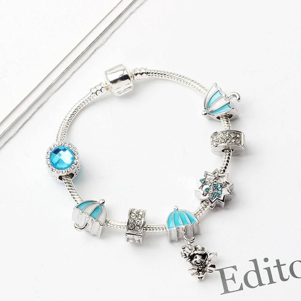 Anime Character Colorful Umbrella Alloy Charm Bracelet with Rhinestones(19cm)