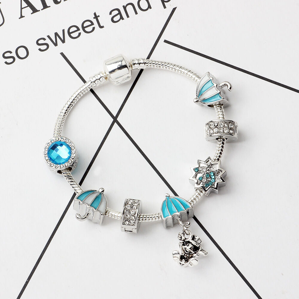 Anime Character Colorful Umbrella Alloy Charm Bracelet with Rhinestones(19cm)