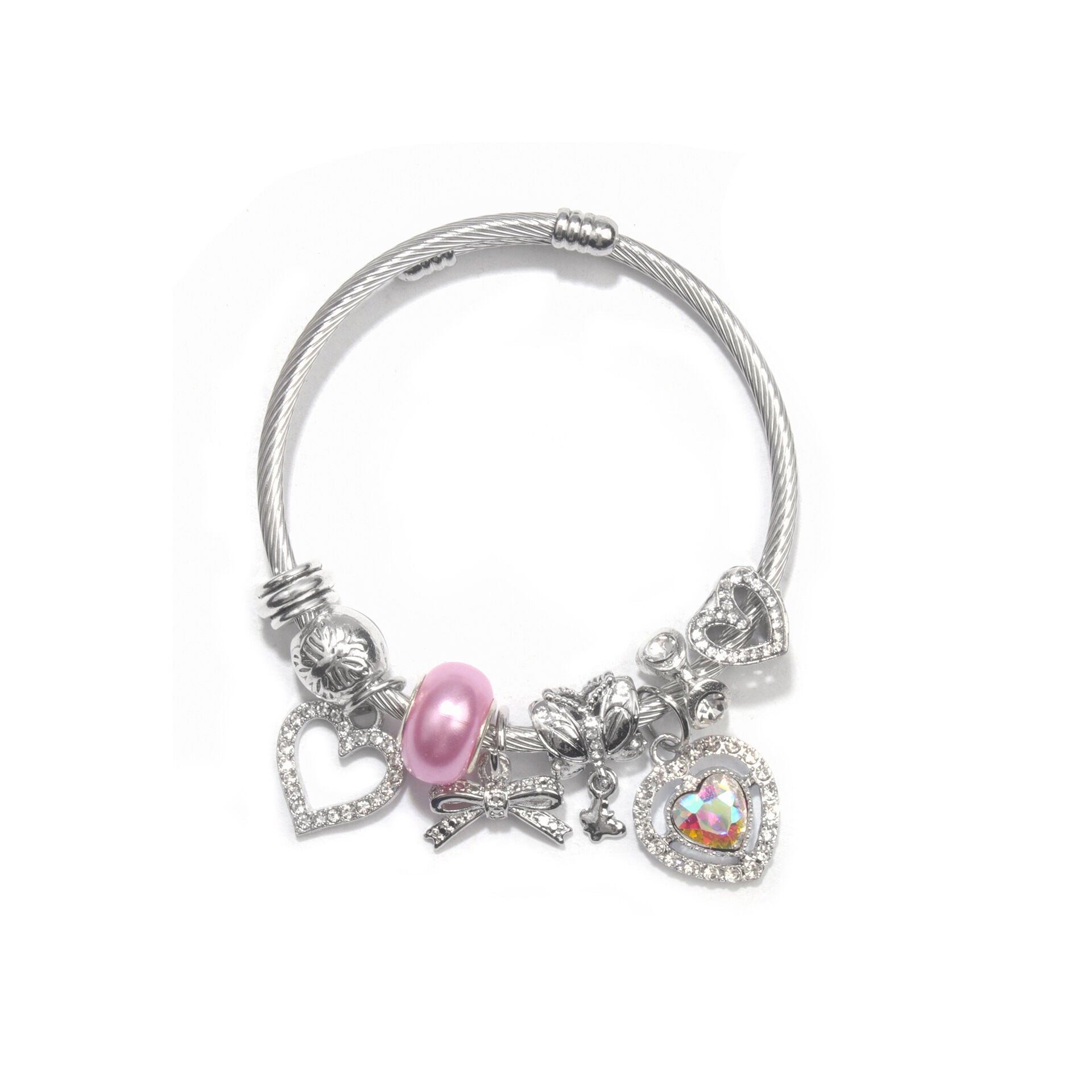 Cute Heart-shaped Beaded Bracelet with Rhinestones(20cm)