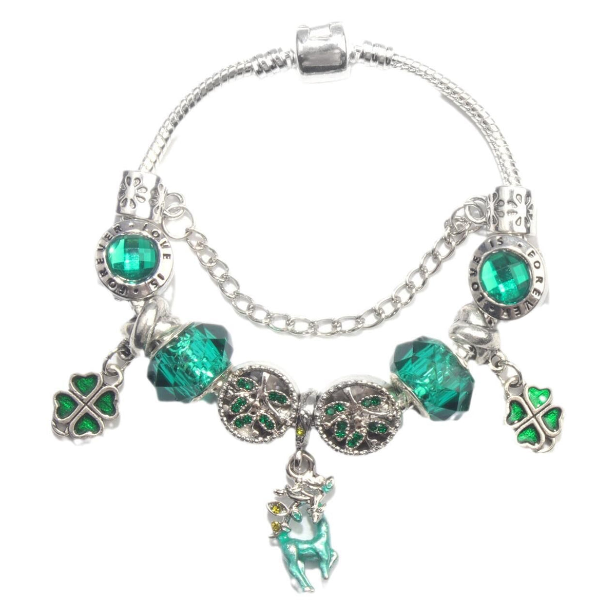 Colorful Cat Eye Glass Bead Clover Pendant Bracelet(18cm)