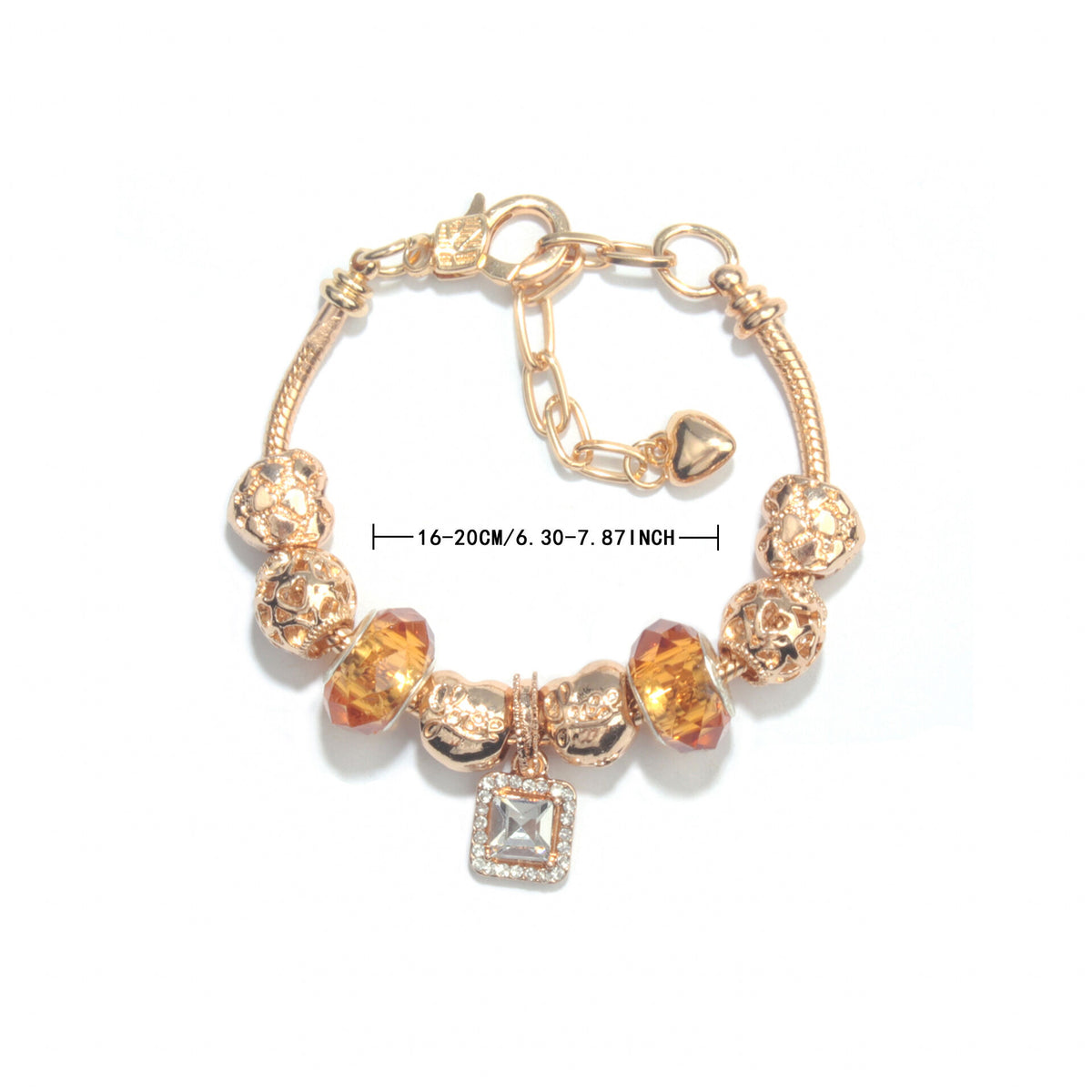 Golden Heart Zircon Hollow Bead Bracelet with Rhinestone Pendant(17cm)