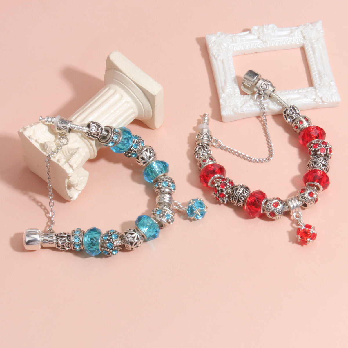 Ethnic Crystal Bead DIY Bracelet blue Alloy Electroplated Big Bead Bracelet(18cm)