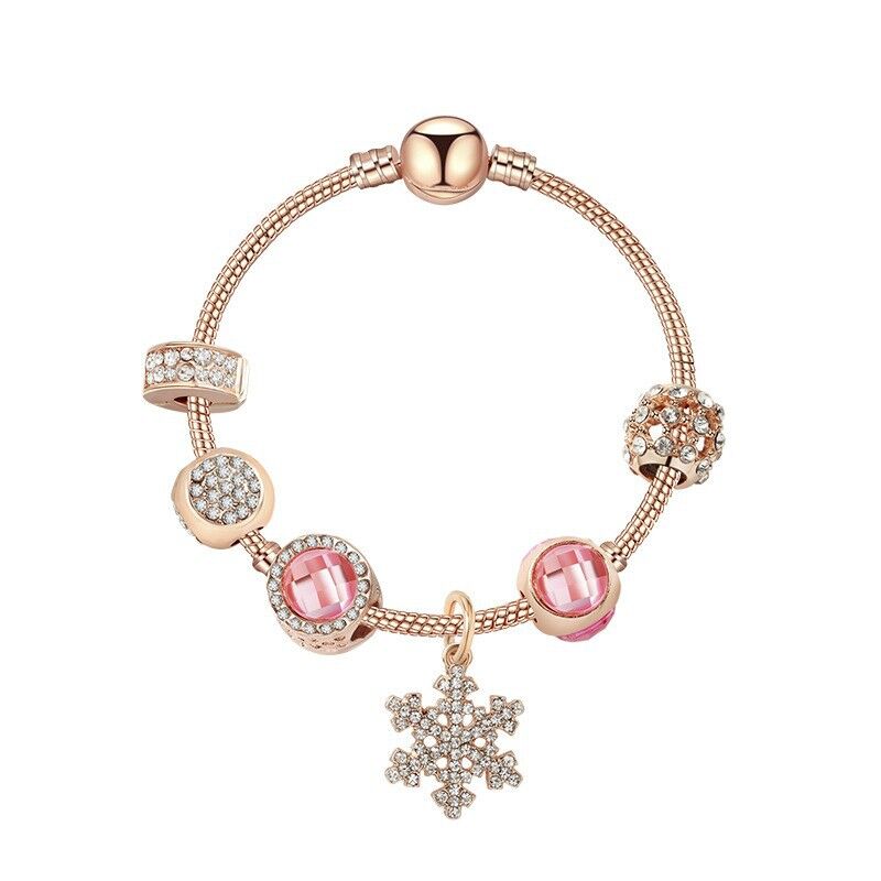 Snowflake Pendant Bracelet: Adorned with Rhinestones & Glass Beads(18cm)