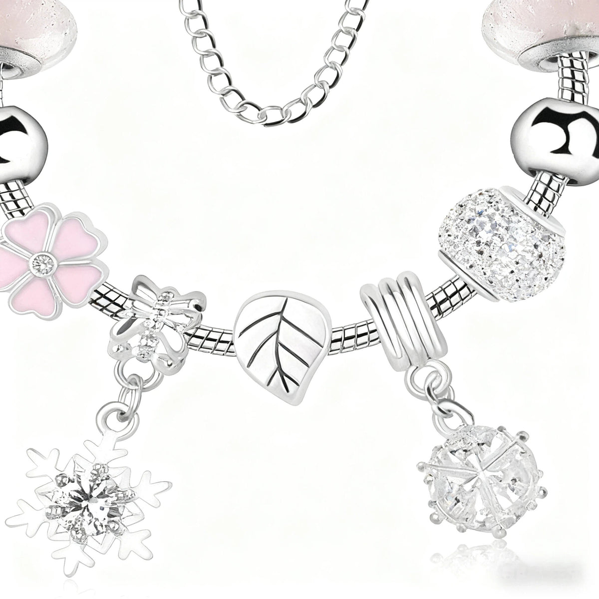 Women’s Rhinestone Cherry Blossom & Snowflake Pendant Bracelet(19cm)