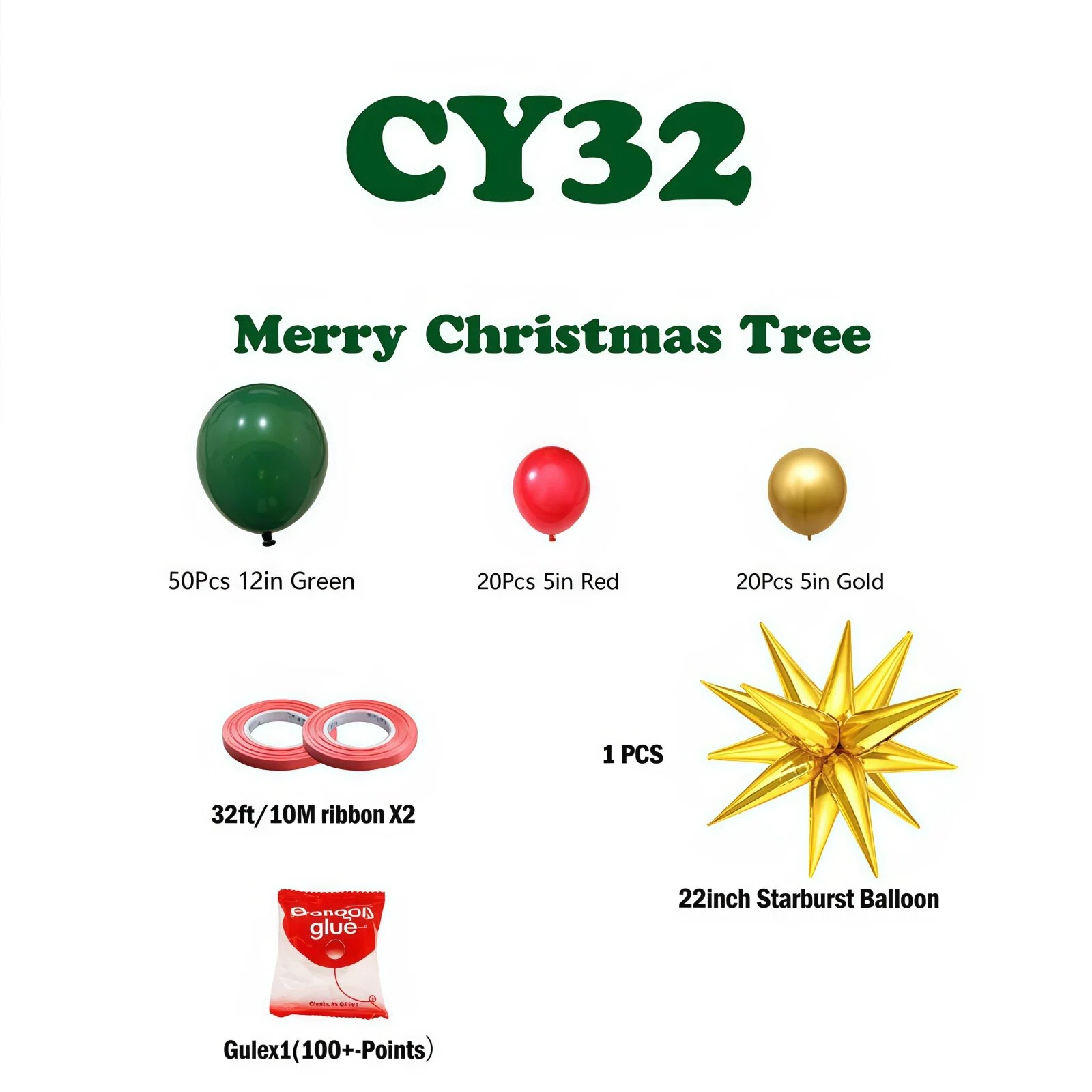 Christmas Balloon Bundle: 2 Themed Kits (Arch + Tree) - Aluminum Foil & Latex Balloons