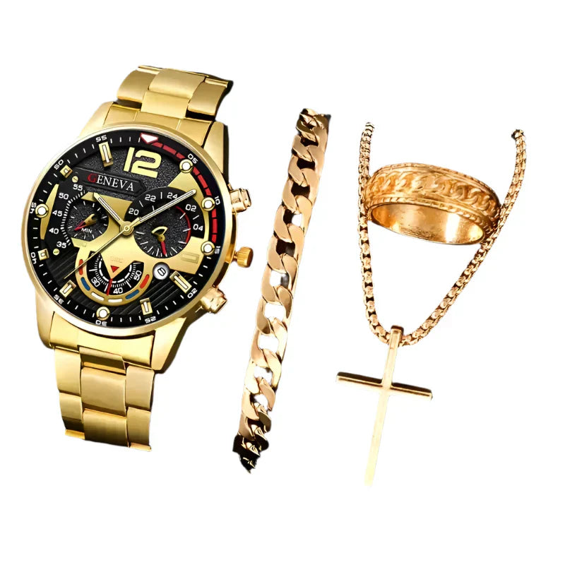 4PCS Men's Stainless Steel Quartz Watch Set (W118-D)