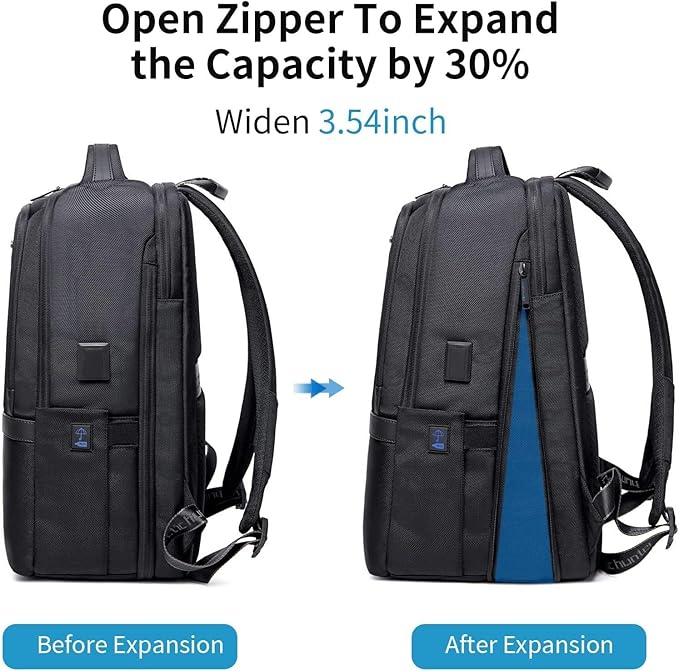 27L Laptop Backpack for MenβUSB & Type-C Charging Port, Water-Resistant, Fits 18" Laptop, Expandable, Perfect for Office and Travel-Grey