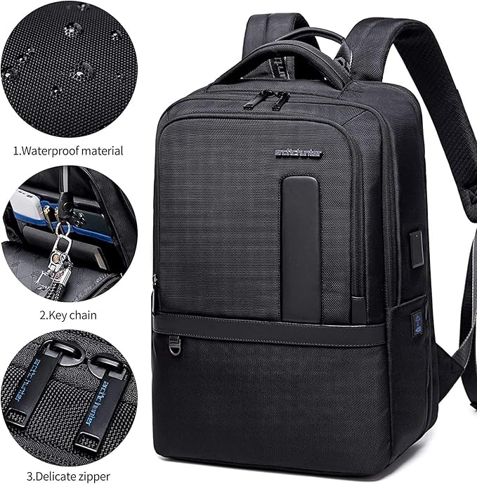 27L Laptop Backpack for MenβUSB & Type-C Charging Port, Water-Resistant, Fits 18" Laptop, Expandable, Perfect for Office and Travel-Grey