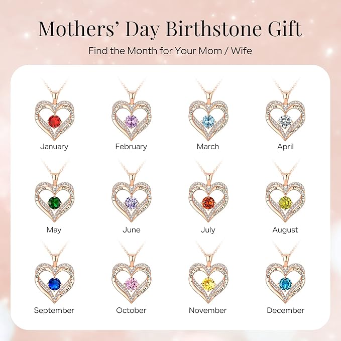 18K Rose Gold Necklaces for Women, 925 Sterling Silver Gifts for Mothers Day, Jewelry for Wife Mom Her Girlfriend, Birthstone Diamond Necklace for Birthday Anniversary, Heart Pendant Jewelry-APR