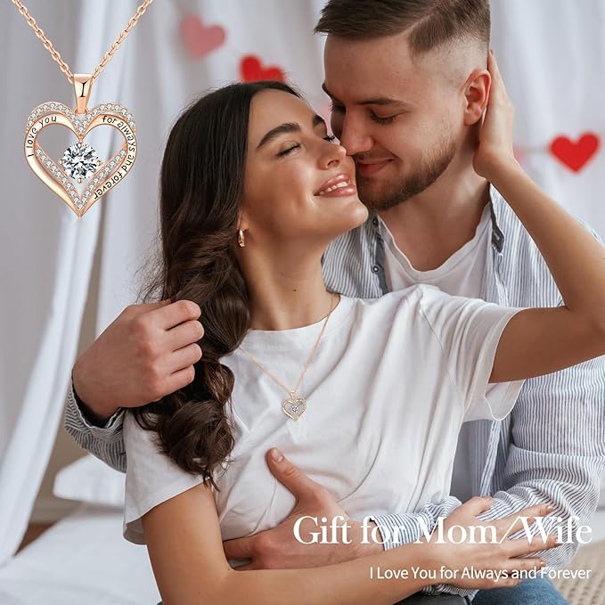 18K Rose Gold Necklaces for Women, 926 Sterling Silver Gifts for Mothers Day, Jewelry for Wife Mom Her Girlfriend, Birthstone Diamond Necklace for Birthday Anniversary, Heart Pendant Jewelry-MAY