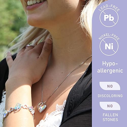 Infinity Love Heart Necklace, Birthstone Necklace for Women, Jewelry for Women with Healing Crystals, Allergy Free Pendant Necklace-04-April-Rainbow Opal White