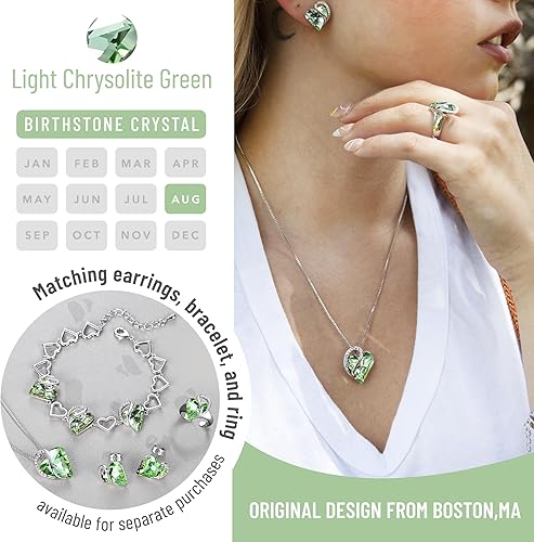 Infinity Love Heart Necklace, Birthstone Necklace for Women, Jewelry for Women with Healing Crystals, Allergy Free Pendant Necklace-08b-August-Light Chrysolite Green