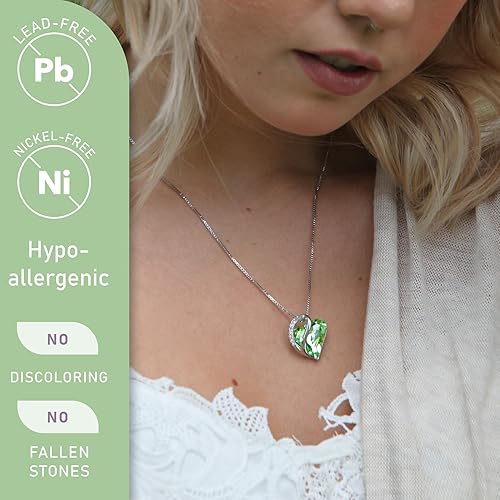 Infinity Love Heart Necklace, Birthstone Necklace for Women, Jewelry for Women with Healing Crystals, Allergy Free Pendant Necklace-08b-August-Light Chrysolite Green
