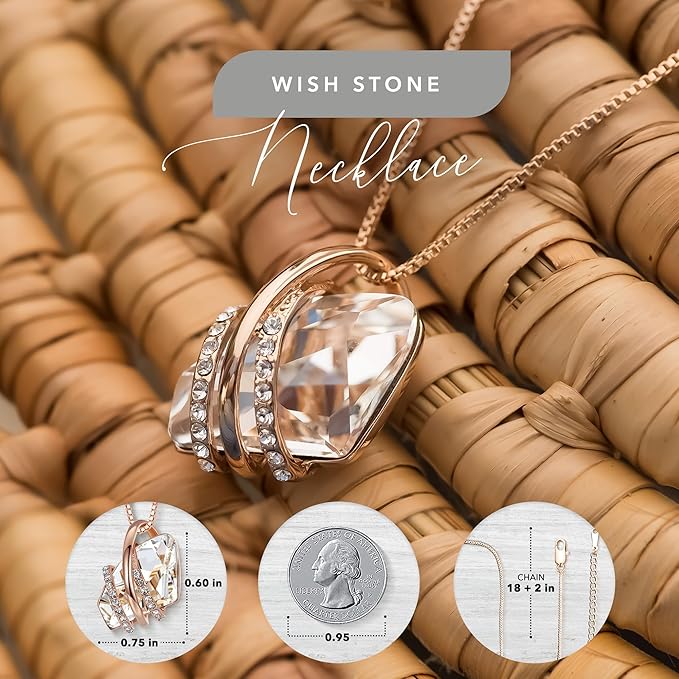 Wish Stone Pendant Necklace, Necklaces for Women with Birthstone Crystals, Allergy-Free Jewelry for Women with Gift Box, 20K Rose Gold Plated or Silver-tone Birthstone Necklace for Women-04-April Birthstone-Clear White