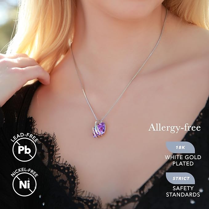 Wish Stone Pendant Necklace, Necklaces for Women with Birthstone Crystals, Allergy-Free Jewelry for Women with Gift Box, 22K Rose Gold Plated or Silver-tone Birthstone Necklace for Women-06-June Birthstone-Alexandrite Light