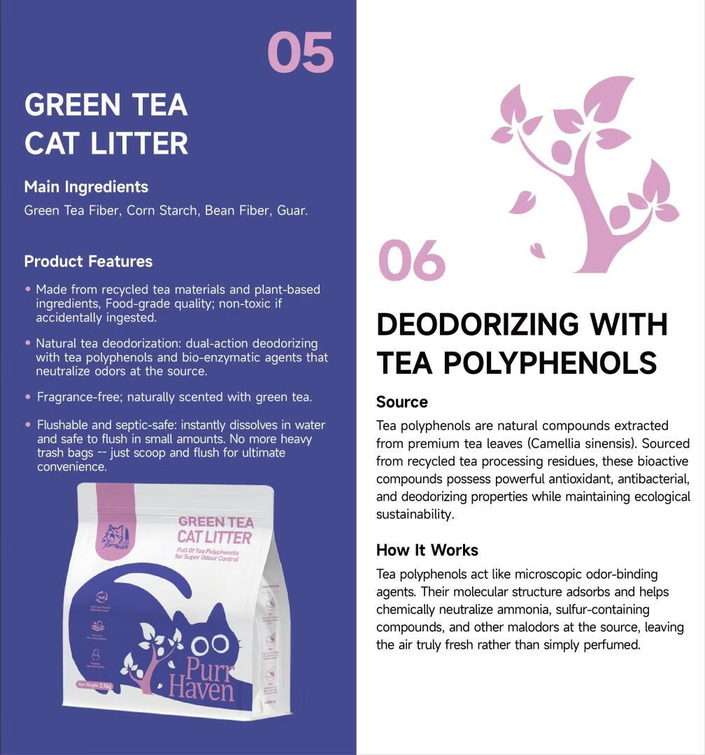 Purr Haven Green Tea Cat Litter | 3 Packs | 2.5 kg Per Pack