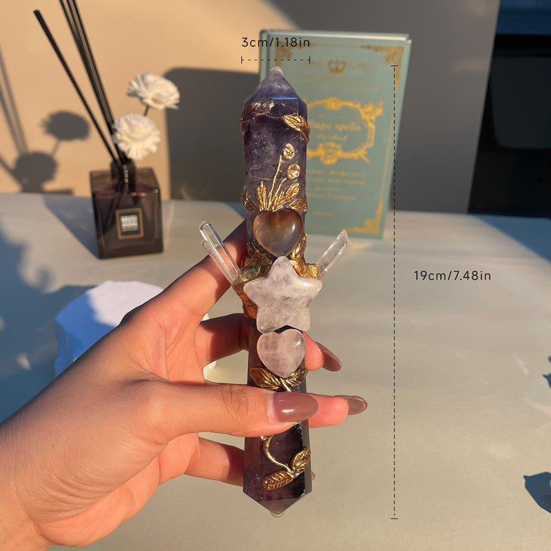 Handmade Crystal Wand Natural Stone Scepter Raw Gemstone Magic Wand Healing Tool Green Fluorite A