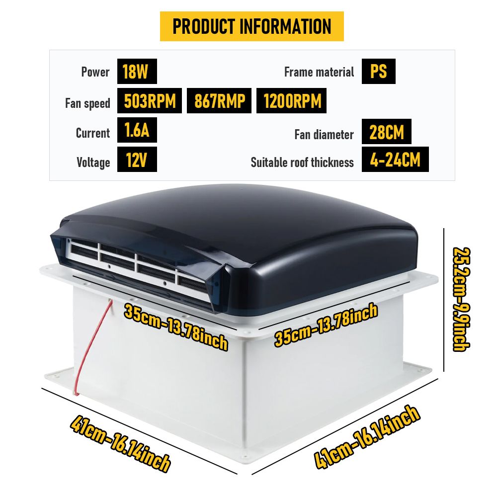 12V Caravan Roof Vent Fan with LED Light & Reversible Airflow β Waterproof Rain-Proof Hatch Exhaust Fan with Screen for RV, Motorhome & Campervan Shower