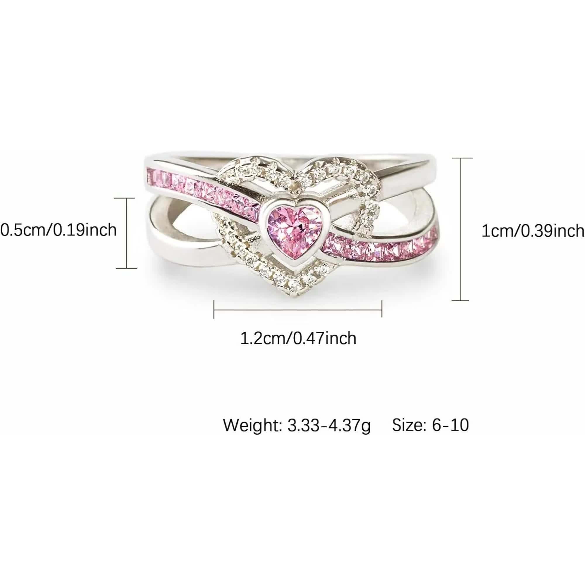 Dainty Infinity Heart Promise Ring for Women 925 Sterling Silver Pink Love CZ Birthstone Cute Ring for Wife Eternity Wedding Engagement Band Rings Jewelry Birthday Gift to Daughter Mother