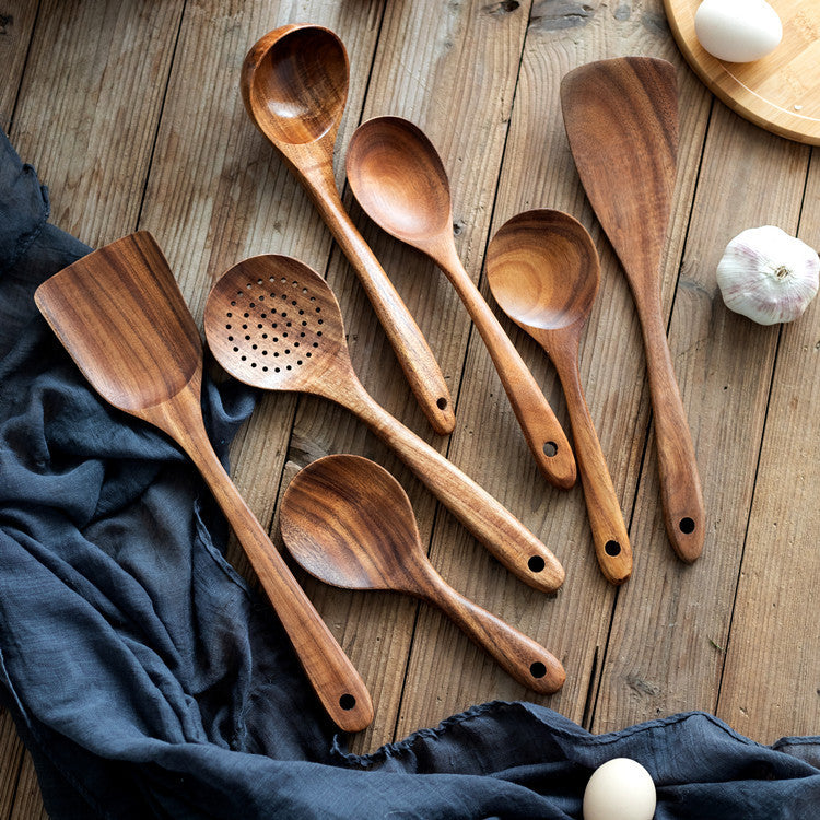 Wooden Kitchen Utensil Set 7 Pcs Teak Wooden Ladle and Cooking Utensils