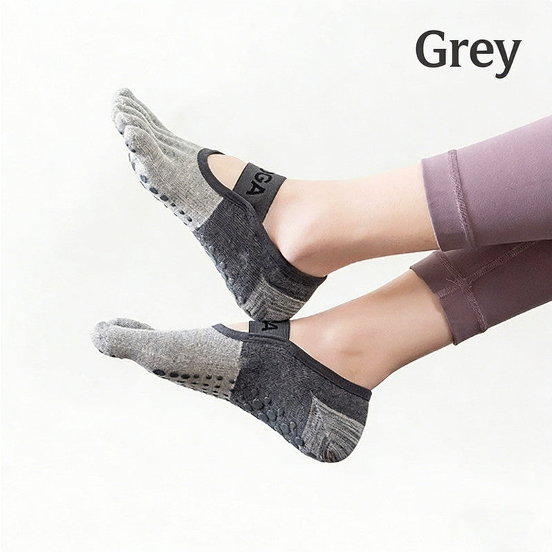 Professional five-toe yoga socks | Full-sole PVC anti-slip particles | Breathable and form-fitting | Multiple colors available | A must-have for indoor workouts(Gray)