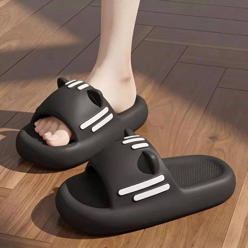 Women’s Slides Cute Bathroom Slippers Non-Slip Cartoon Cat Shaped Indoor Outdoor Summer Slippers(black,40-41)