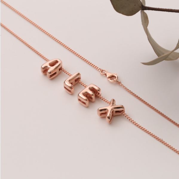 Custom letter necklace with a complete set of letter beads from A to Z, 10mm heart pendant, three colors available, chain accessory included - Rose Gold