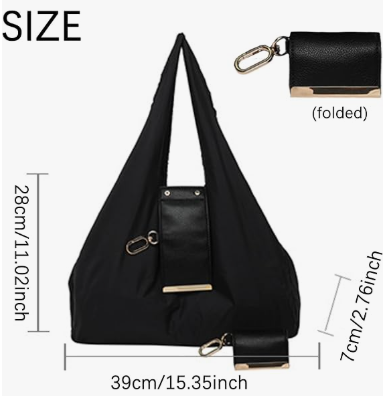 Keychain Tote Bag Compact & Expandable for On the Go, Foldable Tote Bag with Key Ring for Daily Errands - Black