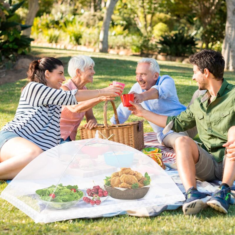 6 pcs Foldable Food Cover Anti-Fly Mesh Food Cover Tent Umbrella Anti-Insect Protection For Bbq Picnic Food,1 Large